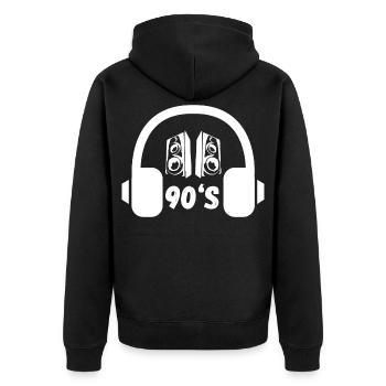 90er Kopfhörer Retro - Unisex Premium Bio Zip Hoodie - Schwarz - Hinten - Nico (187cm)