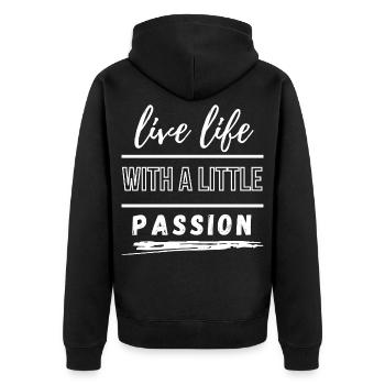 Lebe Leben Mit Leidenschaft - Unisex Premium Bio Zip Hoodie - Schwarz - Hinten - Nico (187cm)