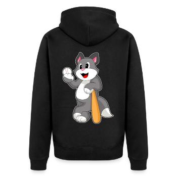 Katze Baseball Baseballschläger - Unisex Premium Bio Zip Hoodie - Schwarz - Hinten - Nico (187cm)
