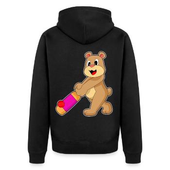 Bär Cricket Cricketschläger - Unisex Premium Bio Zip Hoodie - Schwarz - Hinten - Nico (187cm)