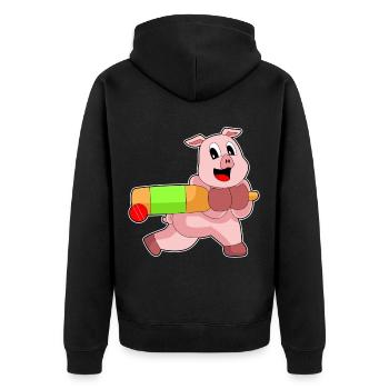 Pig Cricket Cricket Bats - Unisex Premium Organic Zip Hoodie - black - Back - Nico (187cm)