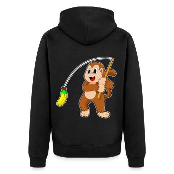 Affe Angler Angelrute Angeln - Unisex Premium Bio Zip Hoodie - Schwarz - Hinten - Nico (187cm)