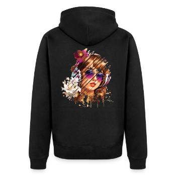 Retro Frau Blumen und lila Brille - Unisex Premium Bio Zip Hoodie - Schwarz - Hinten - Nico (187cm)