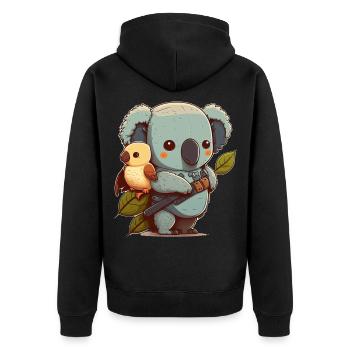 Koala and little bird ready for an adventure - Unisex Premium Organic Zip Hoodie - black - Back - Nico (187cm)