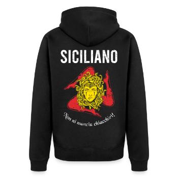 Non ni manciu chiacchiri! Trinacria Sizilianer - Unisex Premium Bio Zip Hoodie - Schwarz - Hinten - Nico (187cm)