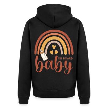 Boho Regenbogen Herzen Babyflasche Baby on Board - Unisex Premium Bio Zip Hoodie - Schwarz - Hinten - Nico (187cm)