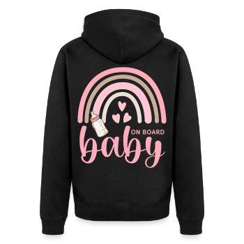 Boho Regenbogen Herzen Babyflasche Baby on Board - Unisex Premium Bio Zip Hoodie - Schwarz - Hinten - Nico (187cm)