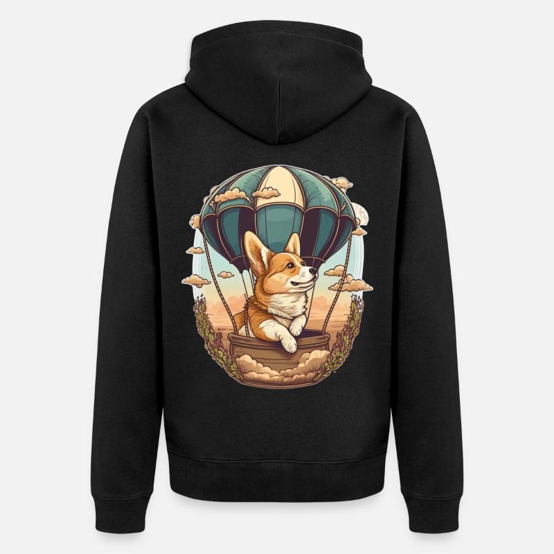 Chien de rêve en montgolfière - Veste à capuche bio Premium Unisexe - noir