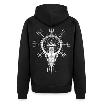 Vegvisir Viking Runes Compass Wotan's Knot - Unisex Premium Organic Zip Hoodie - black - Back - Nico (187cm)