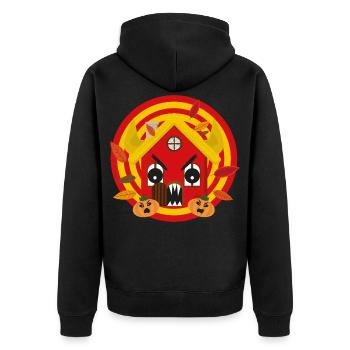 Häuschens Plausch im Herbst - Unisex Premium Bio Zip Hoodie - Schwarz - Hinten - Nico (187cm)