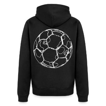 Fußball Zeichnung - Unisex Premium Bio Zip Hoodie - Schwarz - Hinten - Nico (187cm)
