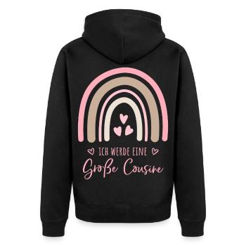 Ich werde eine große Cousine Boho Regenbogen - Unisex Premium Bio Zip Hoodie - Schwarz - Hinten - Nico (187cm)