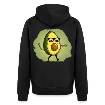 Nerdige Avocada läuft über eine Wiese - Unisex Premium Bio Zip Hoodie - Schwarz - Hinten - Nico (187cm)