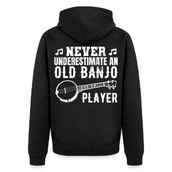 Banjo Großvater - Unisex Premium Bio Zip Hoodie - Schwarz - Hinten - Nico (187cm)