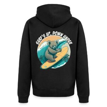 Down under surfing koala bear - Unisex Premium Organic Zip Hoodie - black - Back - Nico (187cm)