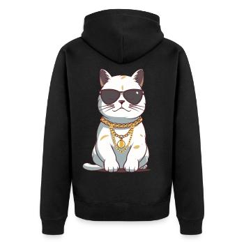 Cool cat with sunglasses and gold chain - Unisex Premium Organic Zip Hoodie - black - Back - Nico (187cm)