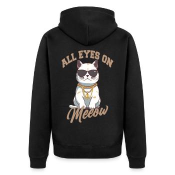 All eyes on Katze mit Sonnenbrille - Unisex Premium Bio Zip Hoodie - Schwarz - Hinten - Nico (187cm)