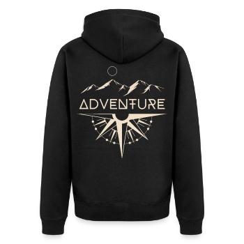 Abenteuer Berge Kompass - Unisex Premium Bio Zip Hoodie - Schwarz - Hinten - Nico (187cm)