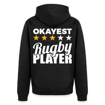 Witziger Rugbyspieler - Unisex Premium Bio Zip Hoodie - Schwarz - Hinten - Nico (187cm)