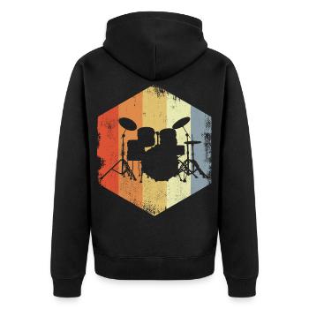 Vintage Drums Sketch - Unisex Premium Organic Zip Hoodie - black - Back - Nico (187cm)
