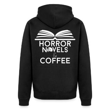 Book Lover Horror Novels and Coffee - Unisex Premium Organic Zip Hoodie - black - Back - Nico (187cm)
