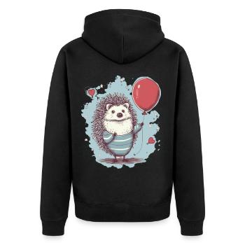 süsser Igel mit Luftballon - Unisex Premium Bio Zip Hoodie - Schwarz - Hinten - Nico (187cm)