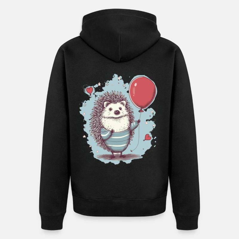 süsser Igel mit Luftballon - Unisex Premium Bio Zip Hoodie - Schwarz