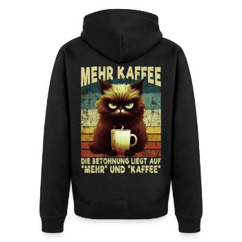 Mehr Kaffee Mürrische Katze Morgenmuffel Geschenk - Unisex Premium Bio Zip Hoodie - Schwarz - Hinten - Nico (187cm)