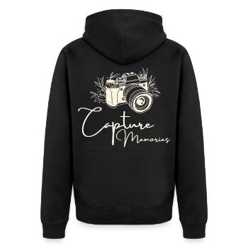 Photographie Citation Capturer des souvenirs - Veste à capuche bio Premium Unisexe - noir - Dos - Nico (187cm)