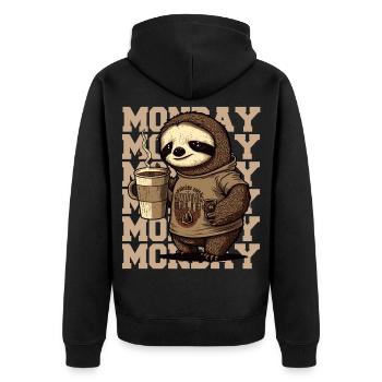 Müdes Faultier mit riesigem Kaffeebecher am Montag - Unisex Premium Bio Zip Hoodie - Schwarz - Hinten - Nico (187cm)
