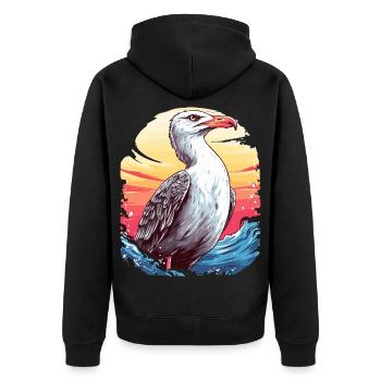 Mouette au coucher du soleil - Veste à capuche bio Premium Unisexe - noir - Dos - Nico (187cm)