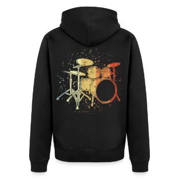 Schlagzeug Vintage Look - Unisex Premium Bio Zip Hoodie - Schwarz - Hinten - Nico (187cm)