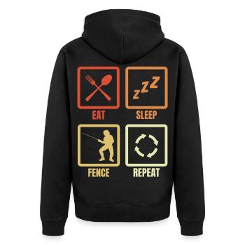 Essen Schlafen Fechten Wiederholen - Unisex Premium Bio Zip Hoodie - Schwarz - Hinten - Nico (187cm)