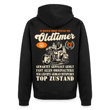 Oldtimer Modell1963 Jubiläum - Unisex Premium Bio Zip Hoodie - Schwarz - Hinten - Nico (187cm)