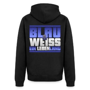 Blau Weiss ein Leben Lang - Unisex Premium Bio Zip Hoodie - Schwarz - Hinten - Nico (187cm)