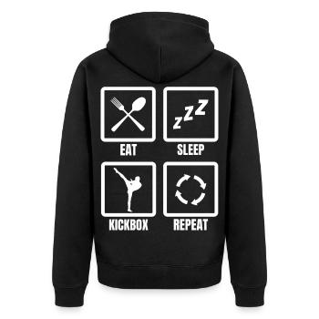 Eat Sleep Kickbox Repeat - Unisex Premium Bio Zip Hoodie - Schwarz - Hinten - Nico (187cm)