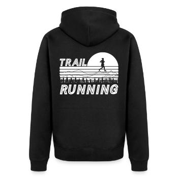 Trail Running Sunset with Mountains and Forest - Unisex Premium Organic Zip Hoodie - black - Back - Nico (187cm)