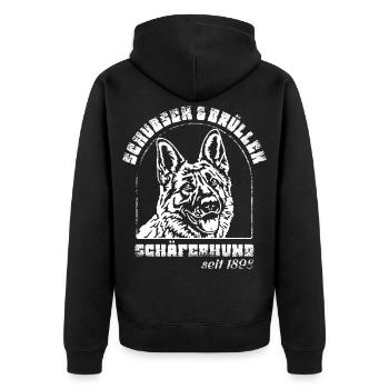Schubsen und Brüllen Schäferhund - Unisex Premium Bio Zip Hoodie - Schwarz - Hinten - Nico (187cm)