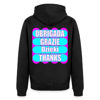 MEHRSPRACHIG DANKE SAGEN EUROPA - Unisex Premium Bio Zip Hoodie - Schwarz - Hinten - Nico (187cm)