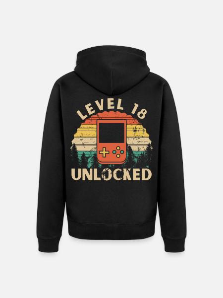 Level 18 Unlocked - Unisex Premium Organic Zip Hoodie - black