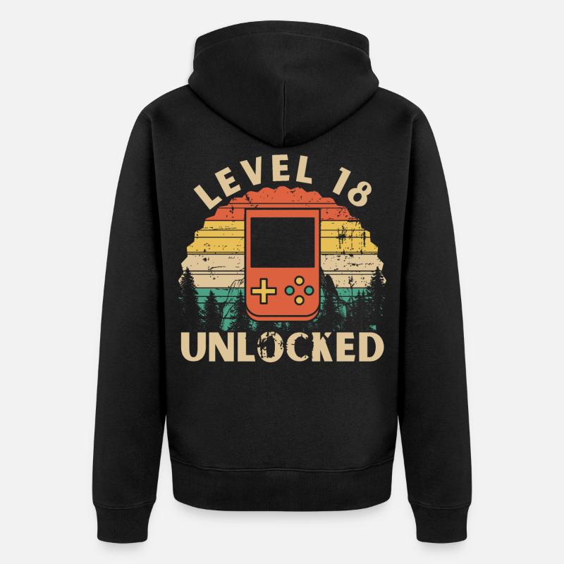 Level 18 freigeschaltet - Unisex Premium Bio Zip Hoodie - Schwarz