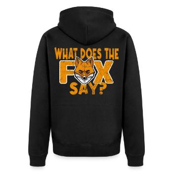 What does the Fox say - Unisex Premium Bio Zip Hoodie - Schwarz - Hinten - Nico (187cm)