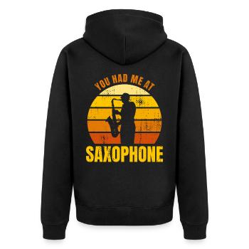 Tu m’as eu au saxophone - Veste à capuche bio Premium Unisexe - noir - Dos - Nico (187cm)