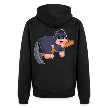 Maulwurf Bergarbeiter Spitzhacke Bergbau - Unisex Premium Bio Zip Hoodie - Schwarz - Hinten - Nico (187cm)