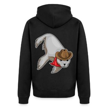 Seehund Cowboy Cowboyhut - Unisex Premium Bio Zip Hoodie - Schwarz - Hinten - Nico (187cm)
