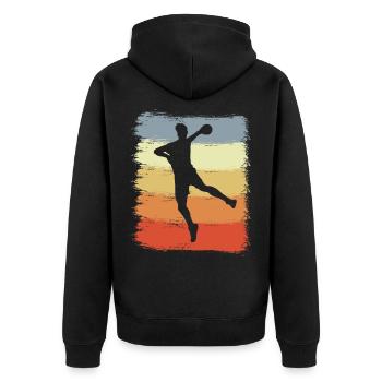 Kinder Handball - Unisex Premium Bio Zip Hoodie - Schwarz - Hinten - Nico (187cm)