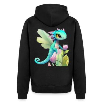 Kawaii Dragon Cartoon sur Fleur Rose - Veste à capuche bio Premium Unisexe - noir - Dos - Nico (187cm)