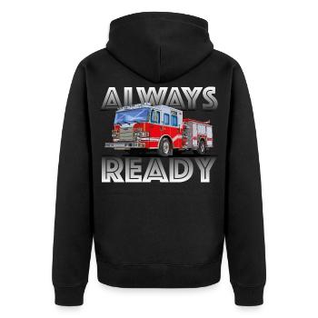 Die Feuerwehr, dein Freund und Helfer - Unisex Premium Bio Zip Hoodie - Schwarz - Hinten - Nico (187cm)