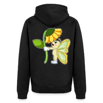 Butterfly Flower - Unisex Premium Organic Zip Hoodie - black - Back - Nico (187cm)