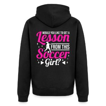 Fußballmädchen - Unisex Premium Bio Zip Hoodie - Schwarz - Hinten - Nico (187cm)
